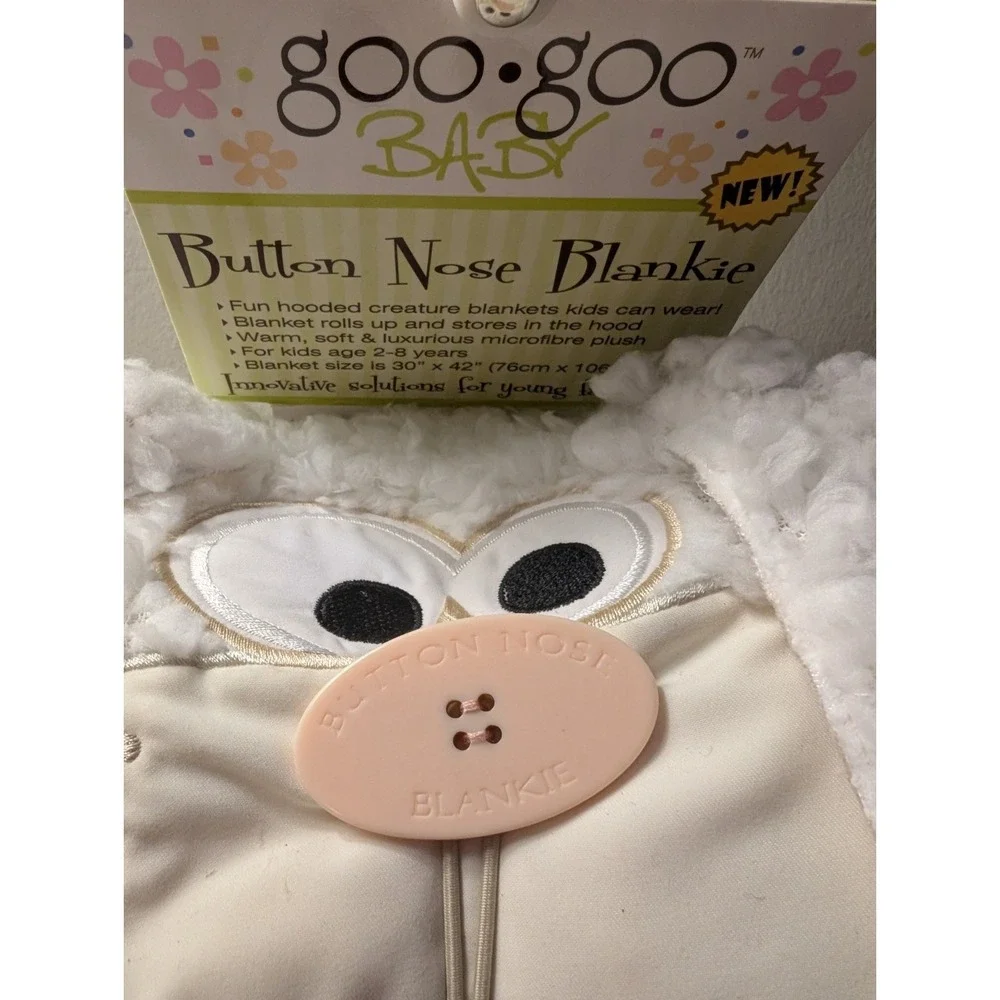Goo Goo Baby Button‎ Nose Blankie Hooded Bunny Blanket NWT White Plush Kids